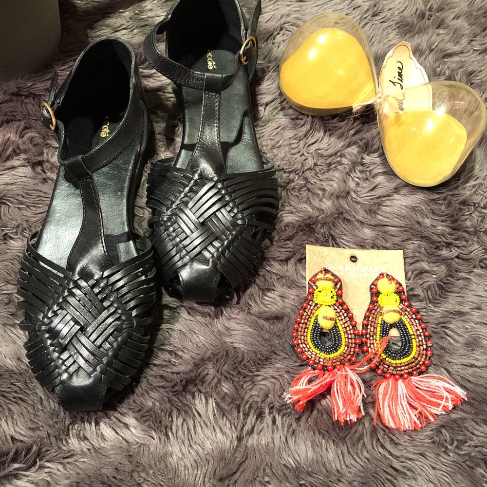 Black leather closed toe sandals